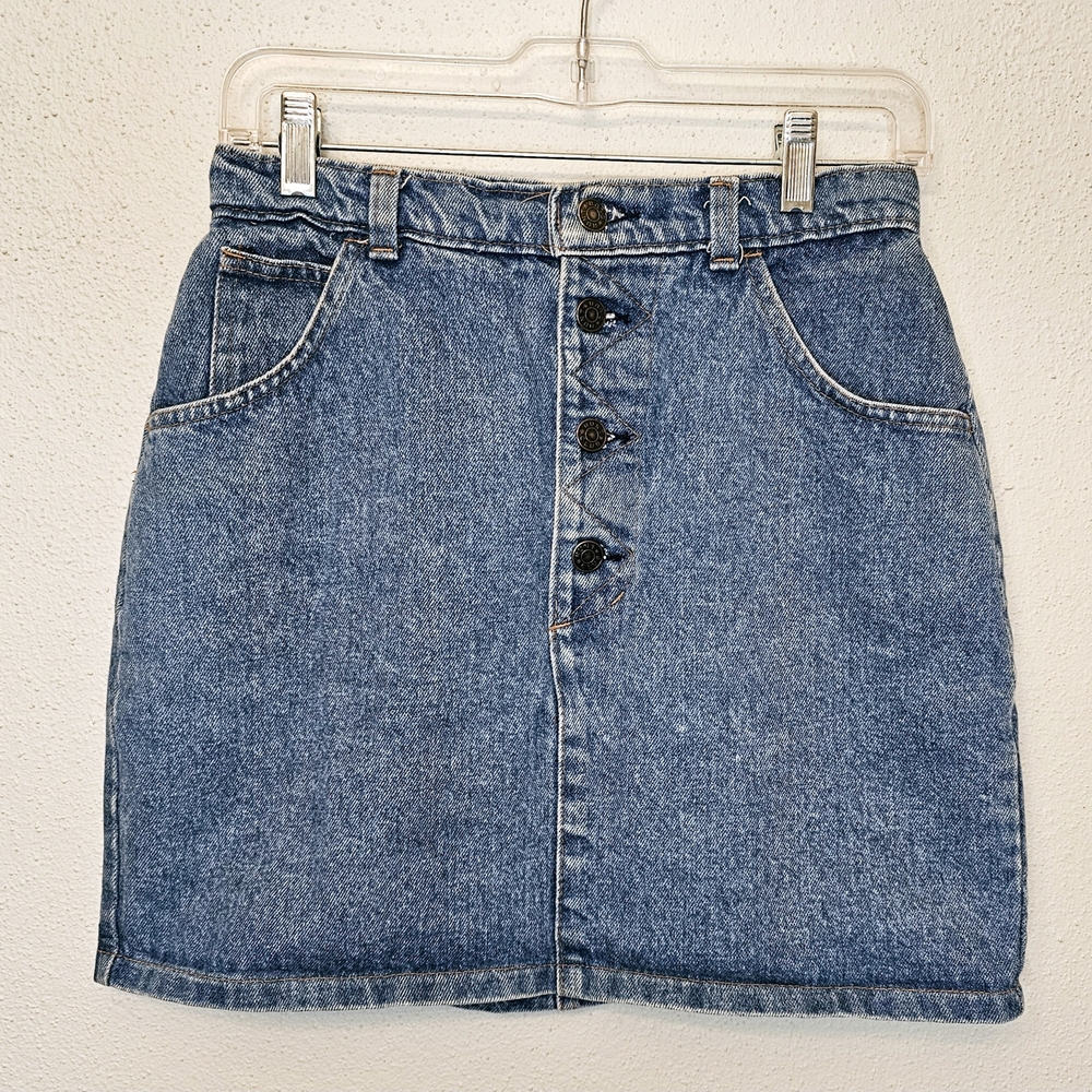 [HUNT CLUB] 90s VINTAGE DENIM BLUE BUTTON FRONT CLASSIC MINI SKIRT WOMENS SMALL